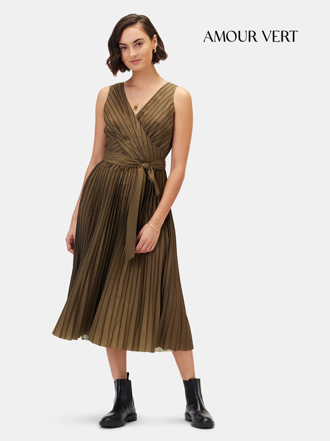 Amour Vert pleated dress look.