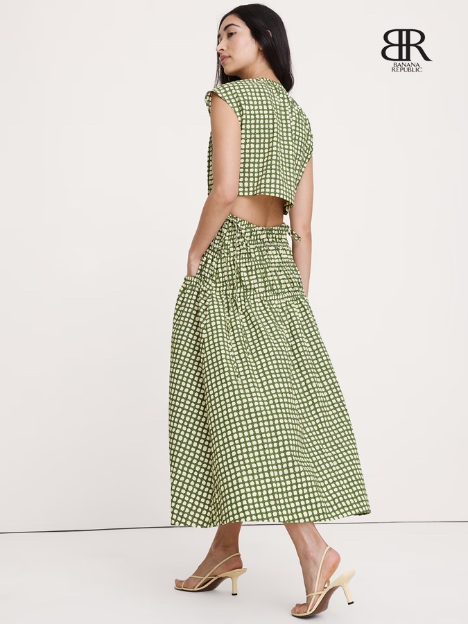 Banana Republic green dress look.