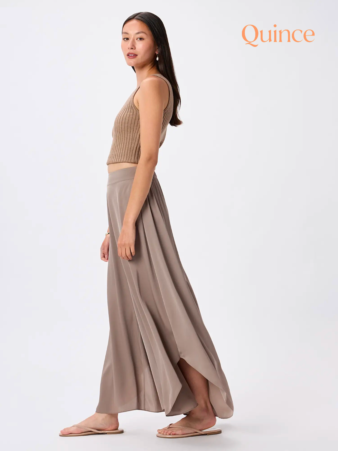 Quince neutral skirt look.